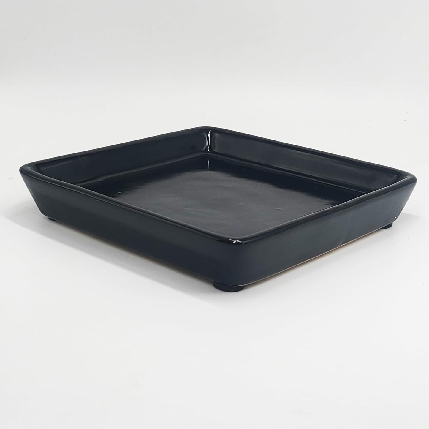 Platillo cuadrado para plantas 10" set 2 cerámica negro