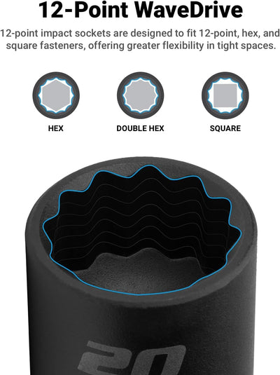 Set 12 Pzas Llaves Impacto 3/8" 5/16-1" SAE
