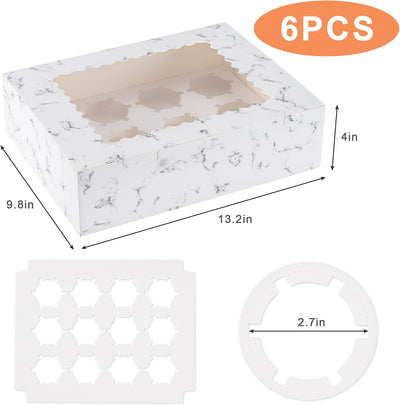 6 Cajas Cupcakes Grado Alimenticio con Ventana Patrón Mármol