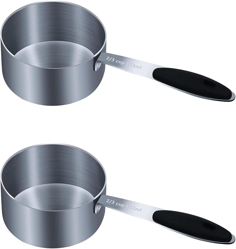 2 Tazas Medidoras 2/3 Taza Silicona Negro con Cucharilla Inox