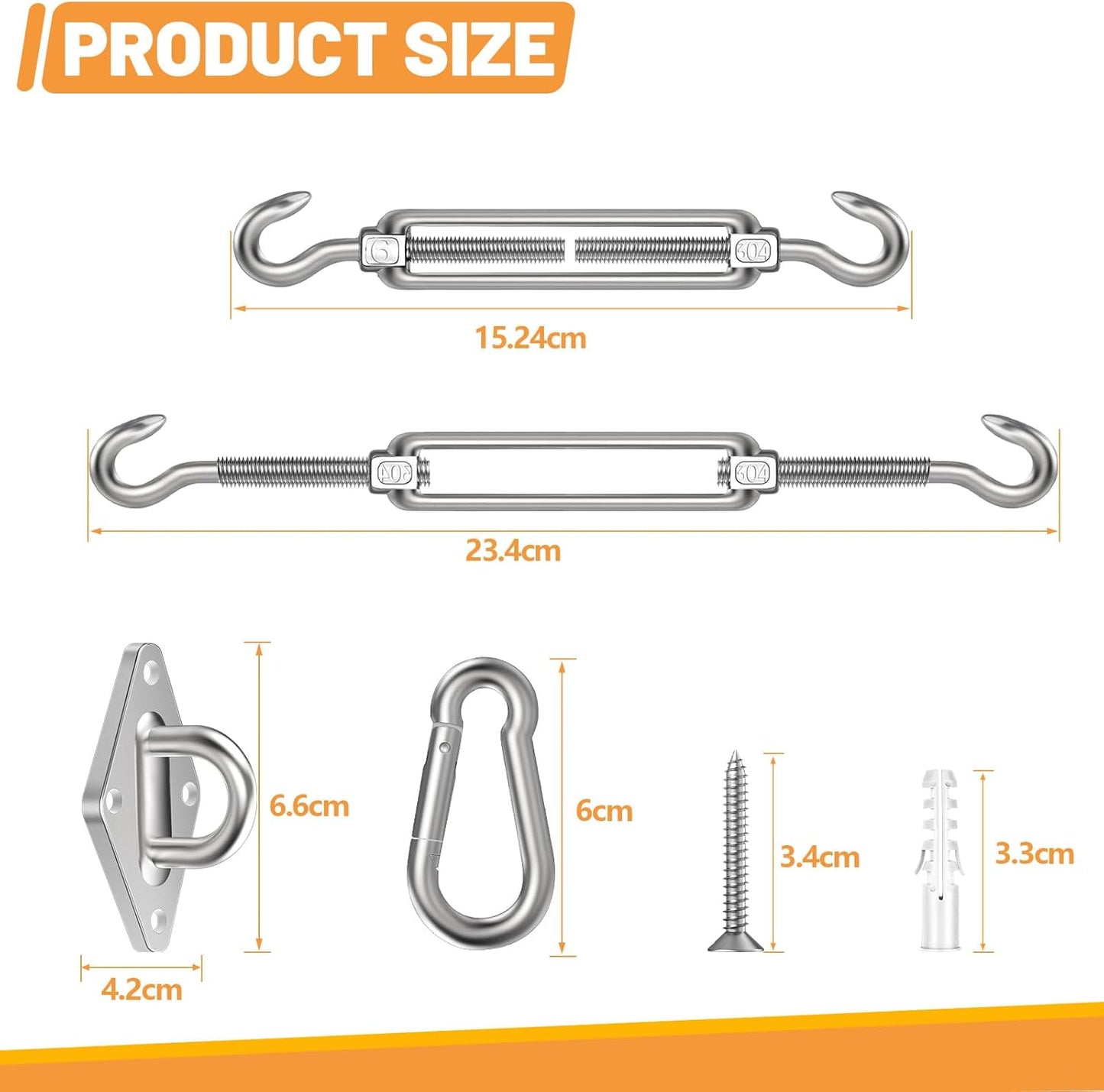 Kit accesorios vela 6" acero inox 304 para toldo 44pzas