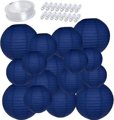 16 Linternas Papel Azul Marino 6-12pulg Boda Fiesta