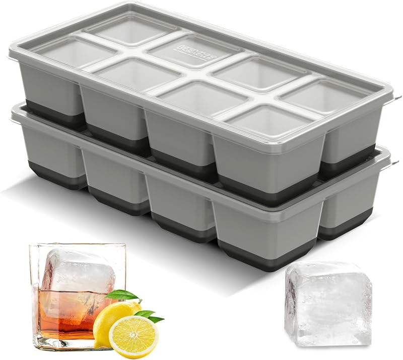 Bandeja hielo con tapa reutilizable silicona sin BPA negro gris