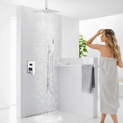 Sistema ducha techo cromado pulido 16pulg mezclador lluvia