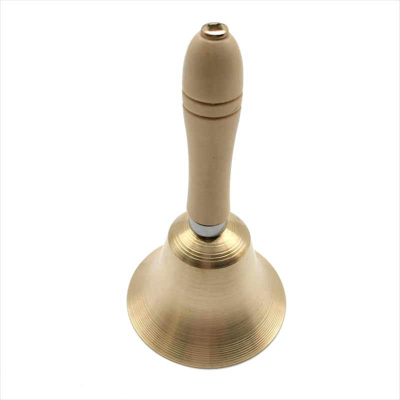 Campana latón mango madera súper fuerte bodas escuela 3.15pulg