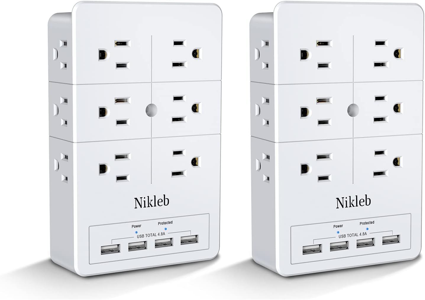 Protector sobretensiones 2 enchufes 4 USB 4.8A pared