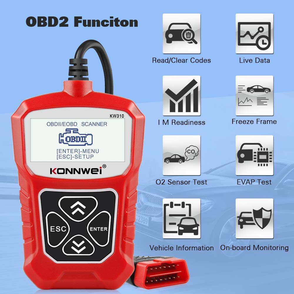 Escáner OBD2 KW310 10 modos lector códigos motor 1996+