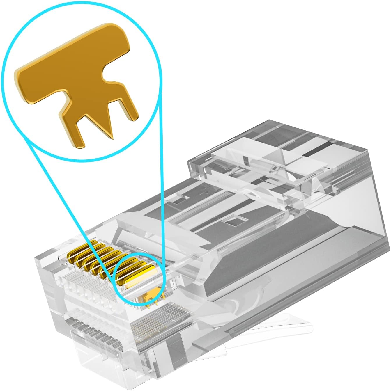 100 Conectores RJ45 Cat6 Chapados Oro para Cable UTP