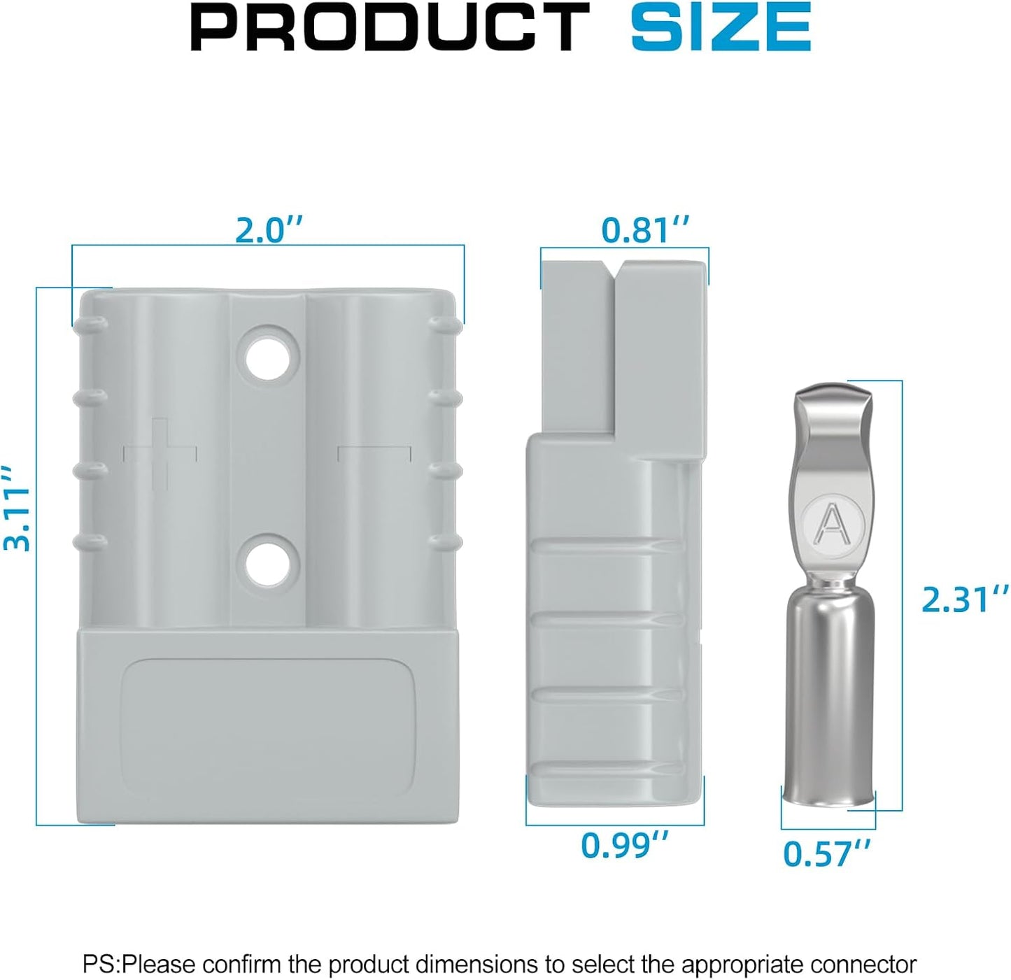 Kit conector batería 175A 1/0AWG 2 Pzas Gris