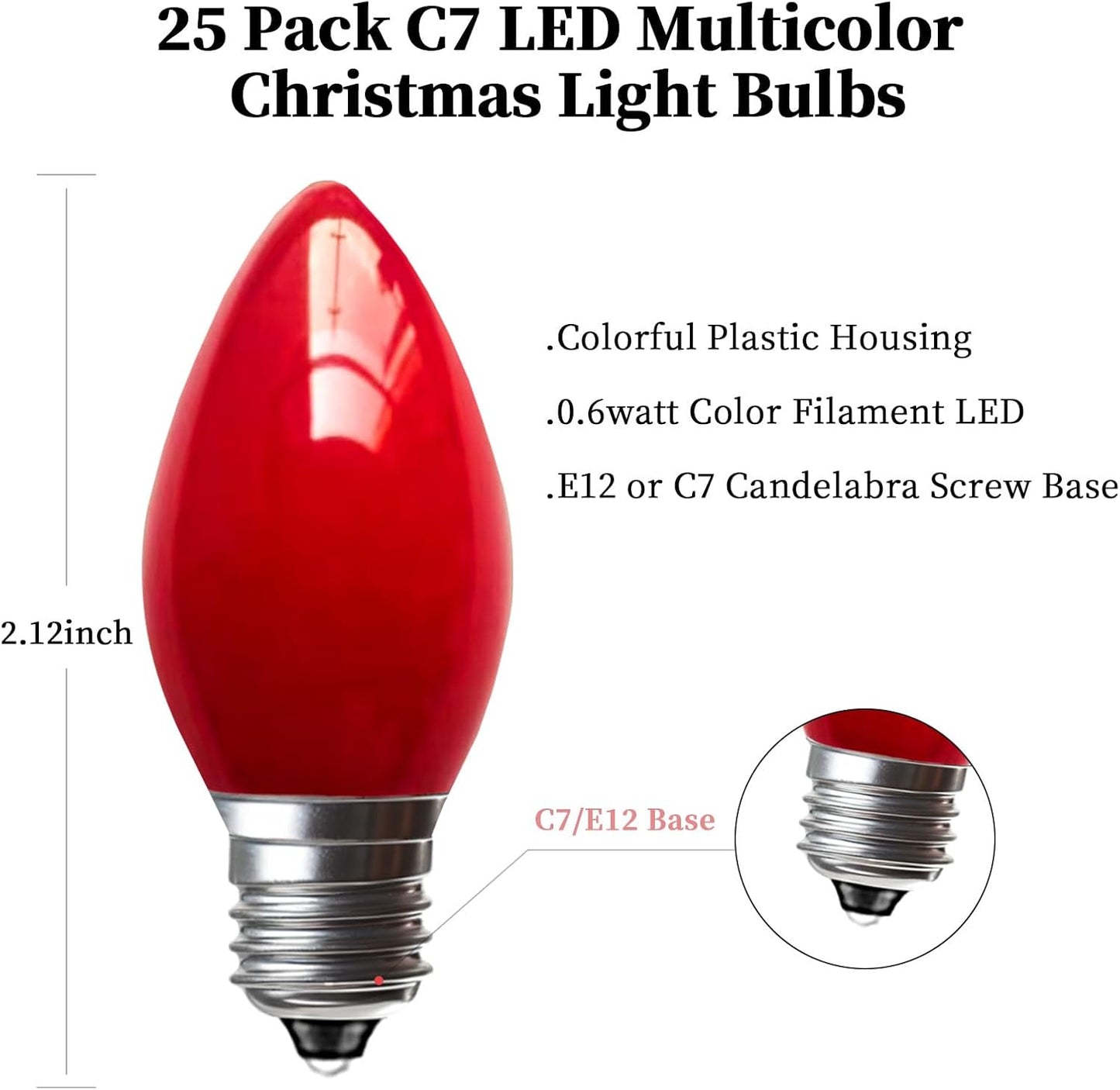 25 Focos LED Navidad C7 E12 Multicolor Plástico Impermeable