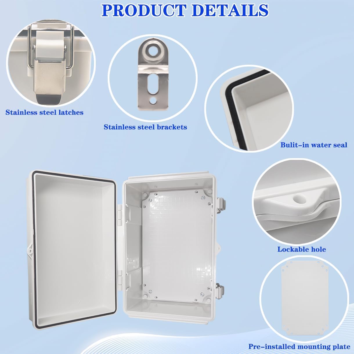 Caja eléctrica IP67 acero inox cubierta gris 11.8x7.9x5.1pulg