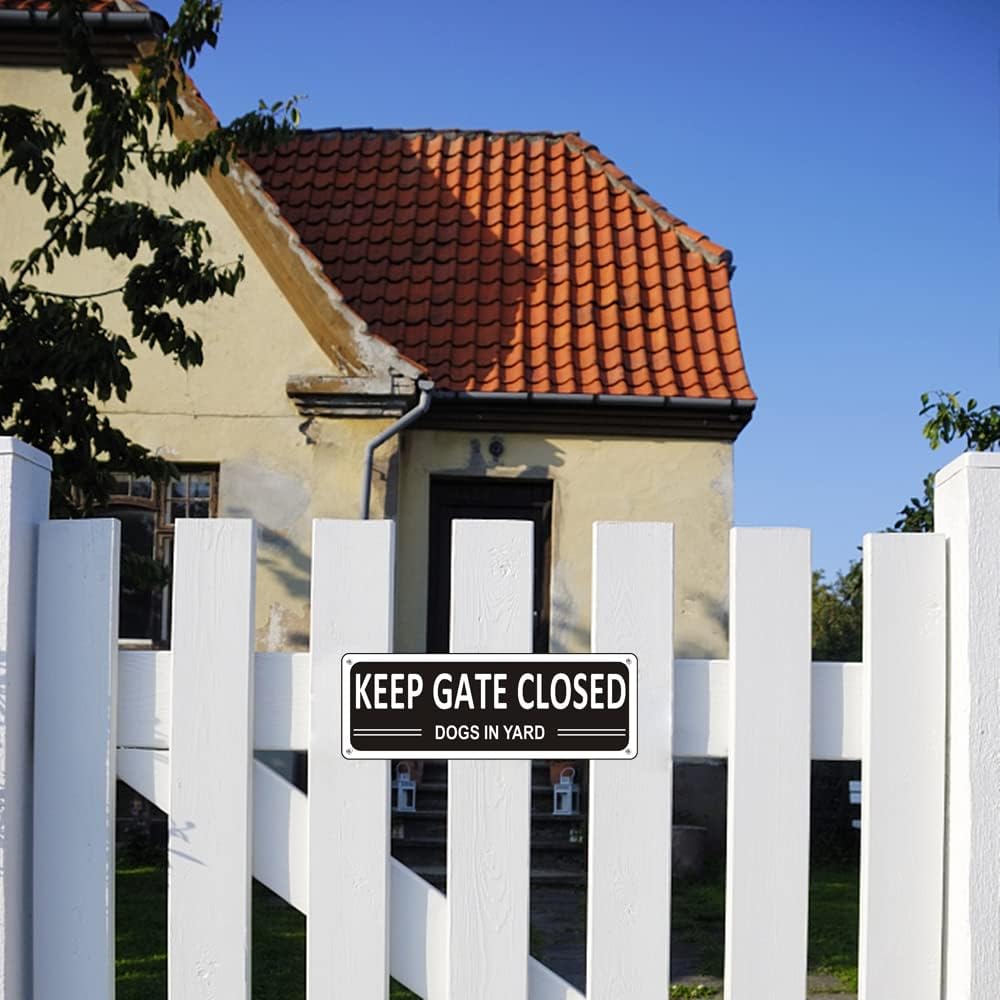 Letrero aluminio Keep Gate Closed Dogs 10x3.5" resistente