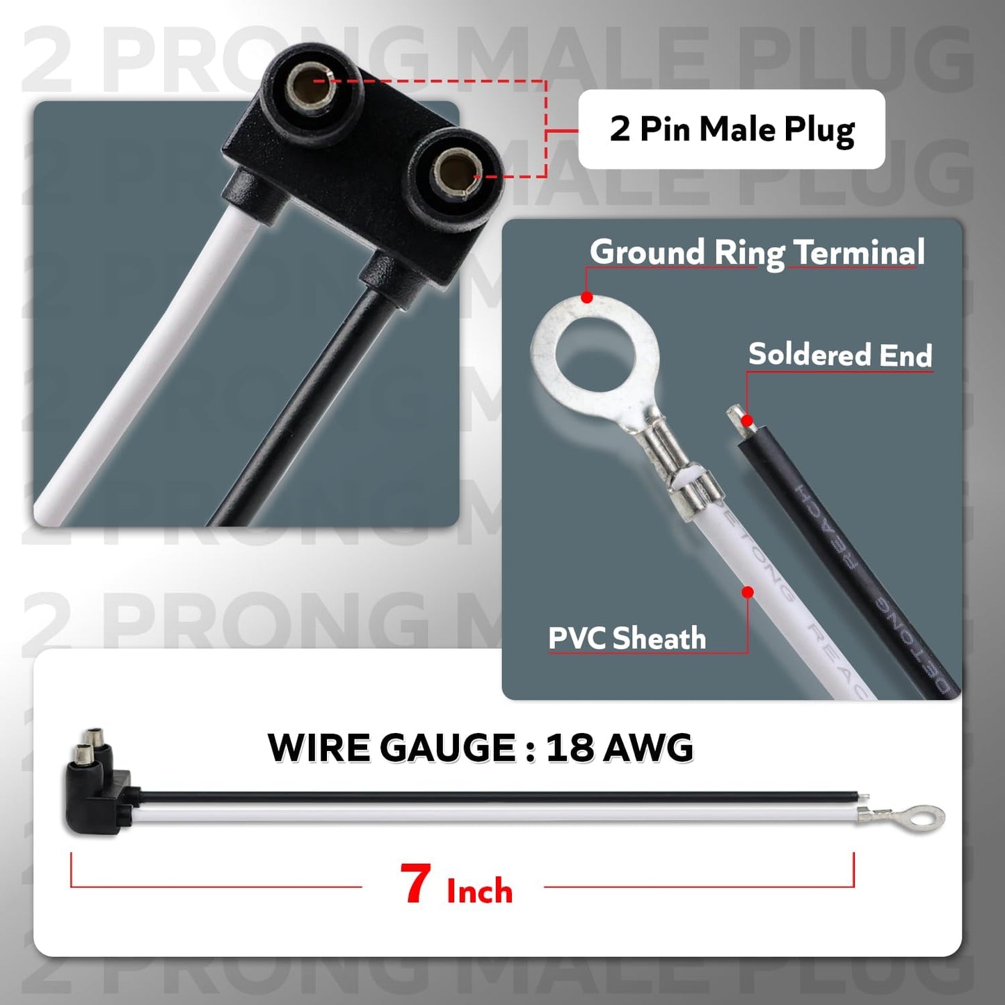 Cable conector macho 2 clavijas luces gálibo 7pulg 10pzas