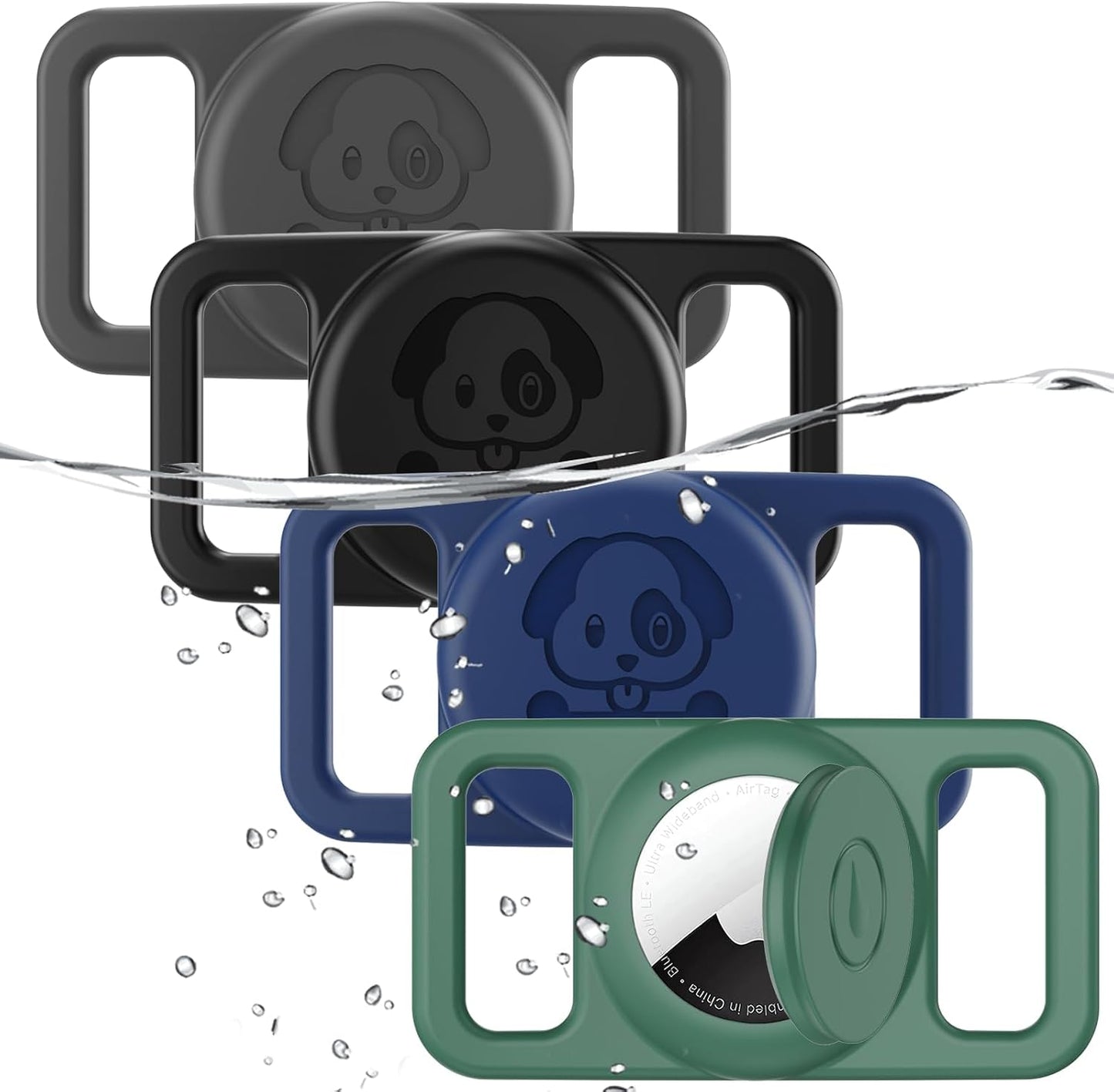 4 Soportes Silicona Airtag para Collar Perro Gris Negro