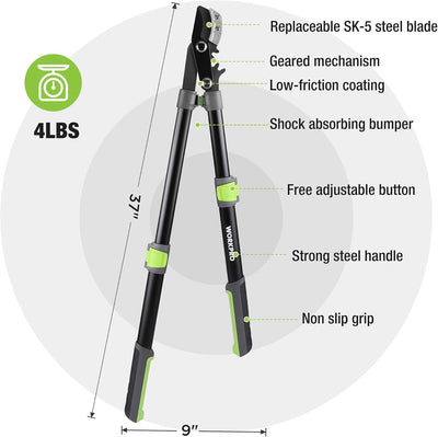 Cortador yunque extensible engranado 25-37pulg 1.6pulg acero