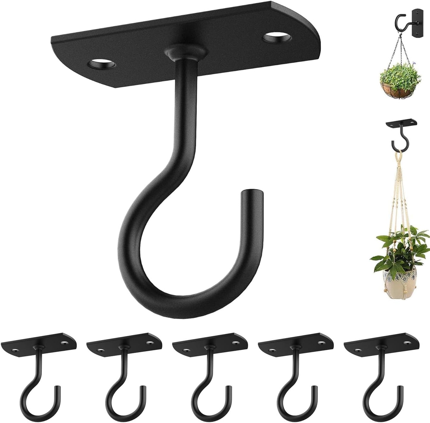 Ganchos techo para plantas colgantes 6 pzas 2.5pulg negro