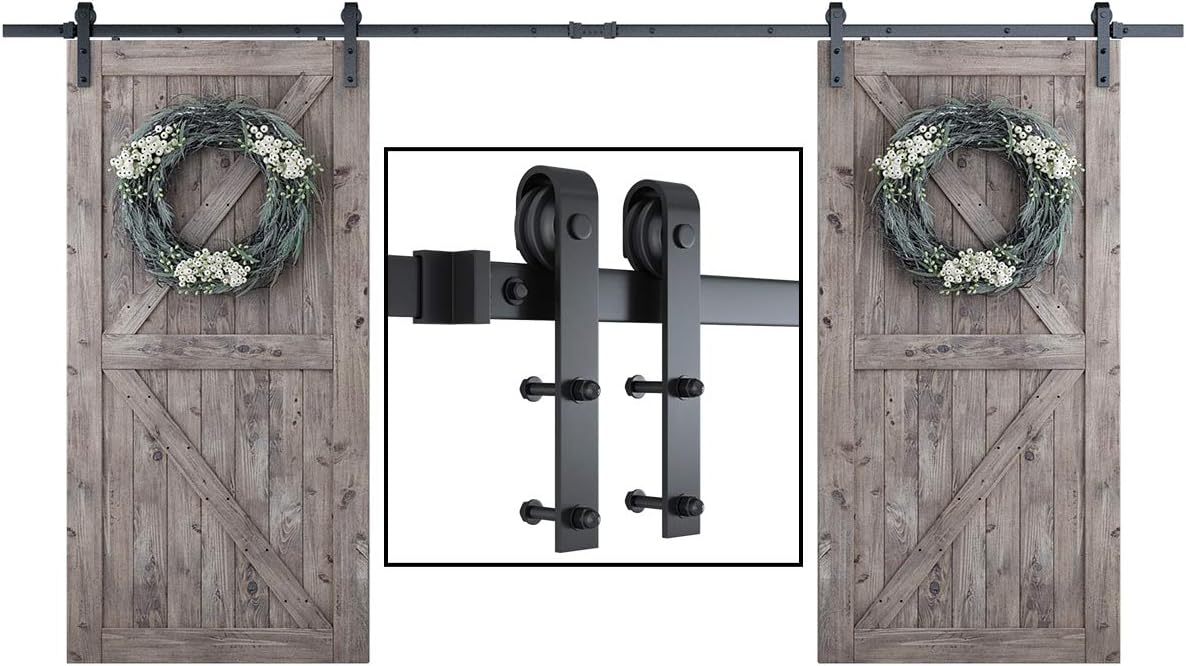 Kit herrajes puerta granero doble 12ft riel corrediza negro