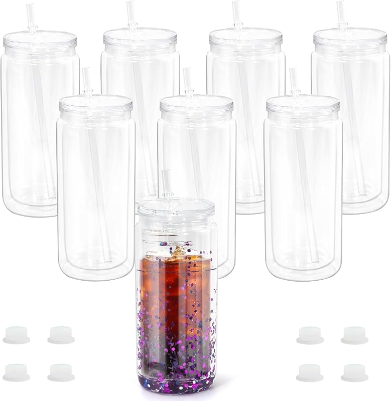 8 Vasos Acrílicos Globo Nieve 20oz Con Tapa Transparente