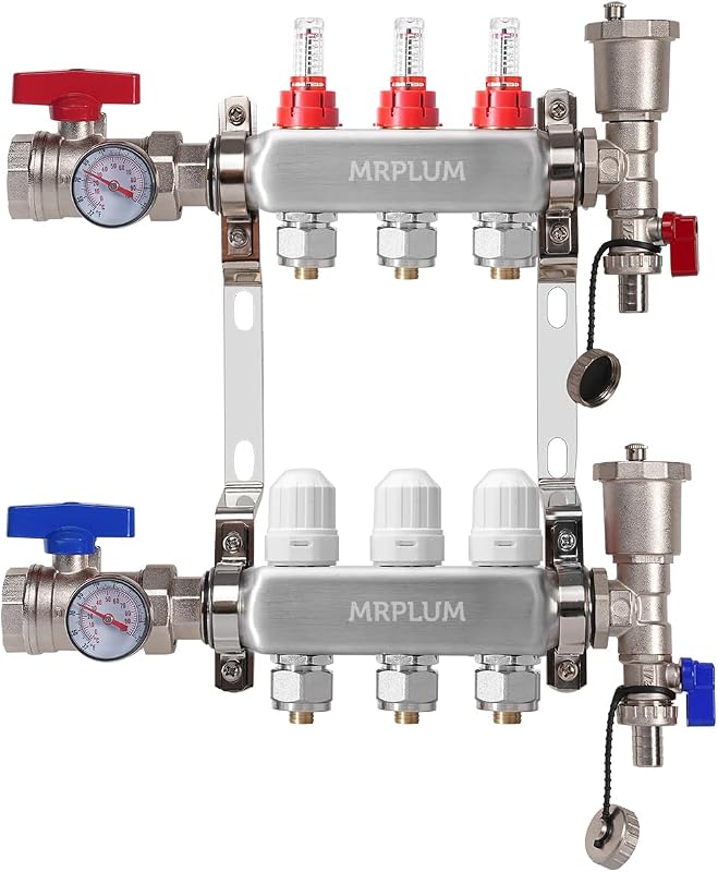 Colector radiante 3 ramas acero inox con salidas 1/2pulg