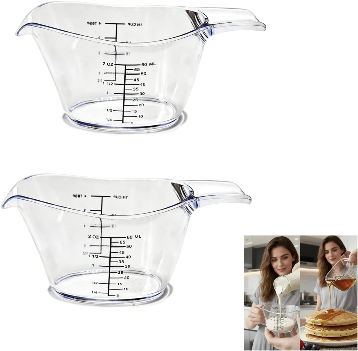 2 Pzas Tazas Medidoras 2oz con Cuchara Vasos Transparentes