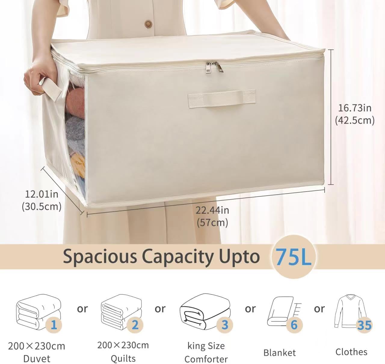 Bolsas lona organizadoras edredones 75L con cremallera