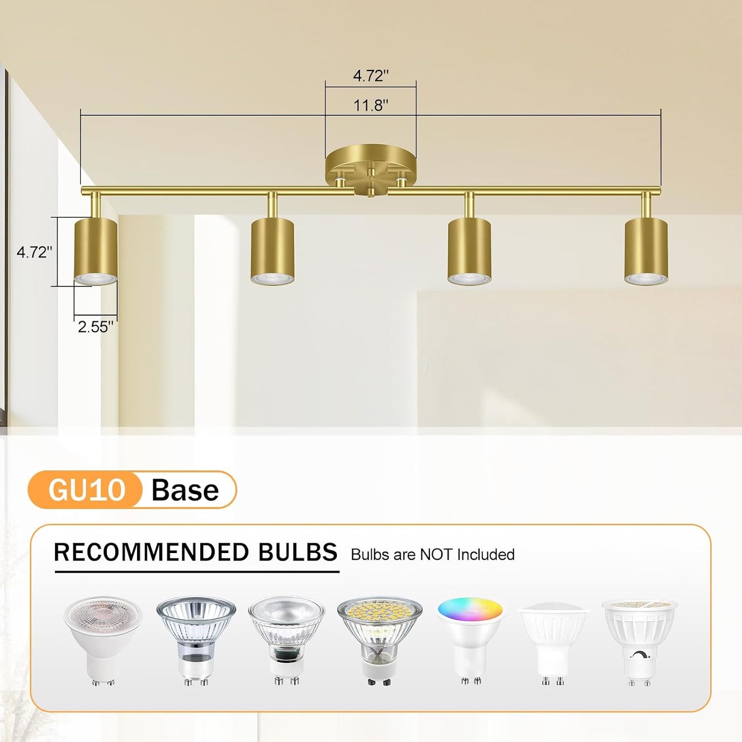 Lámpara techo riel dorada LED giratoria 4 luces sala oficina
