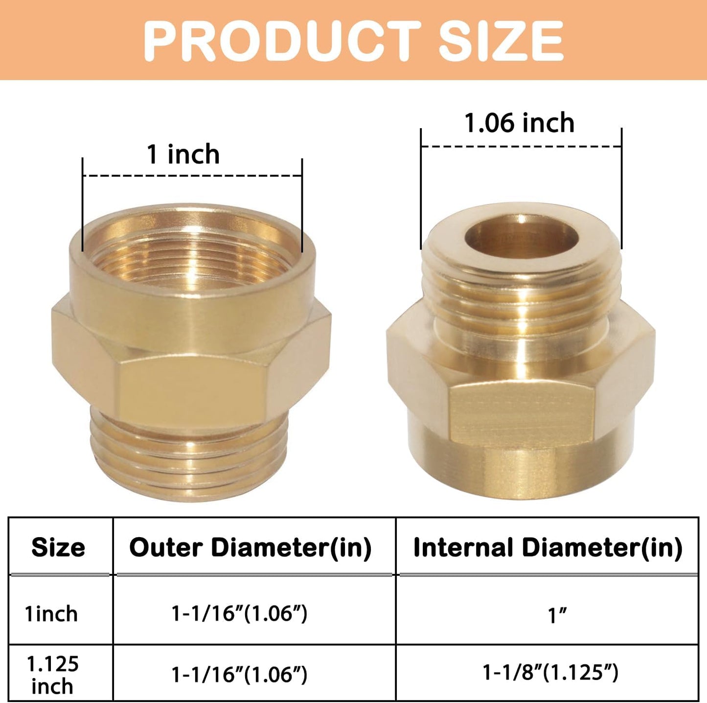 Adaptador babero latón rosca fina 1-1/16 a 3/4 pulg