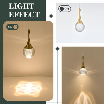 Lámpara colgante LED gotas lluvia cristal dorada regulable 3000K