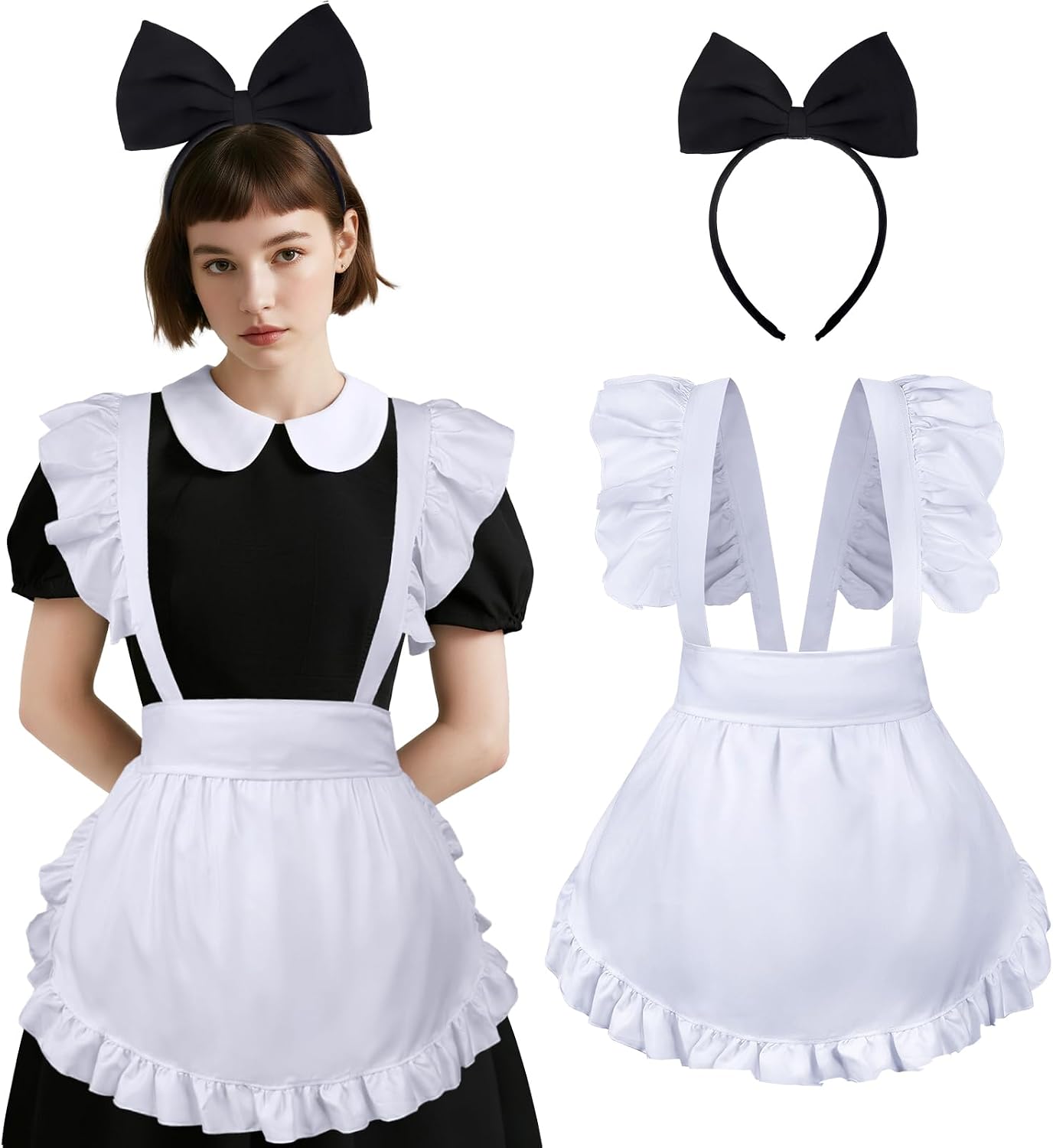 Delantal blanco mujer diadema lazo fiesta halloween