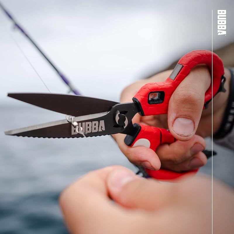 Tijeras pesca multifunción con cuchillas serradas y afilador