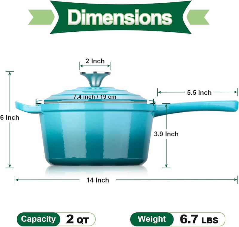 Cacerola hierro fundido 2qt con tapa antiadherente