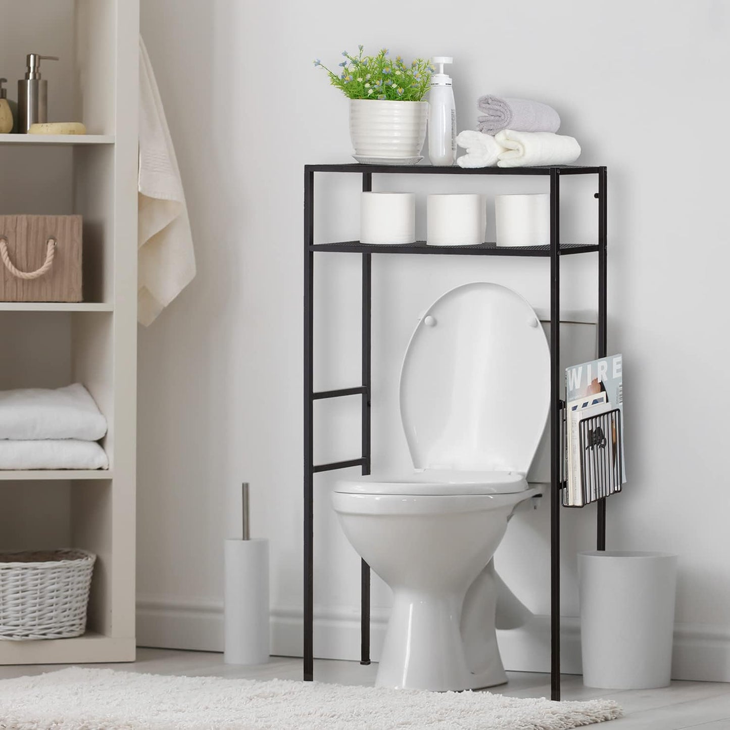 Estante baño metal 2 niveles sobre inodoro negro