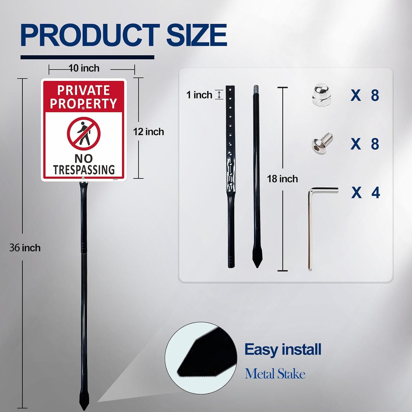 Letrero propiedad privada estaca aluminio 36" impermeable