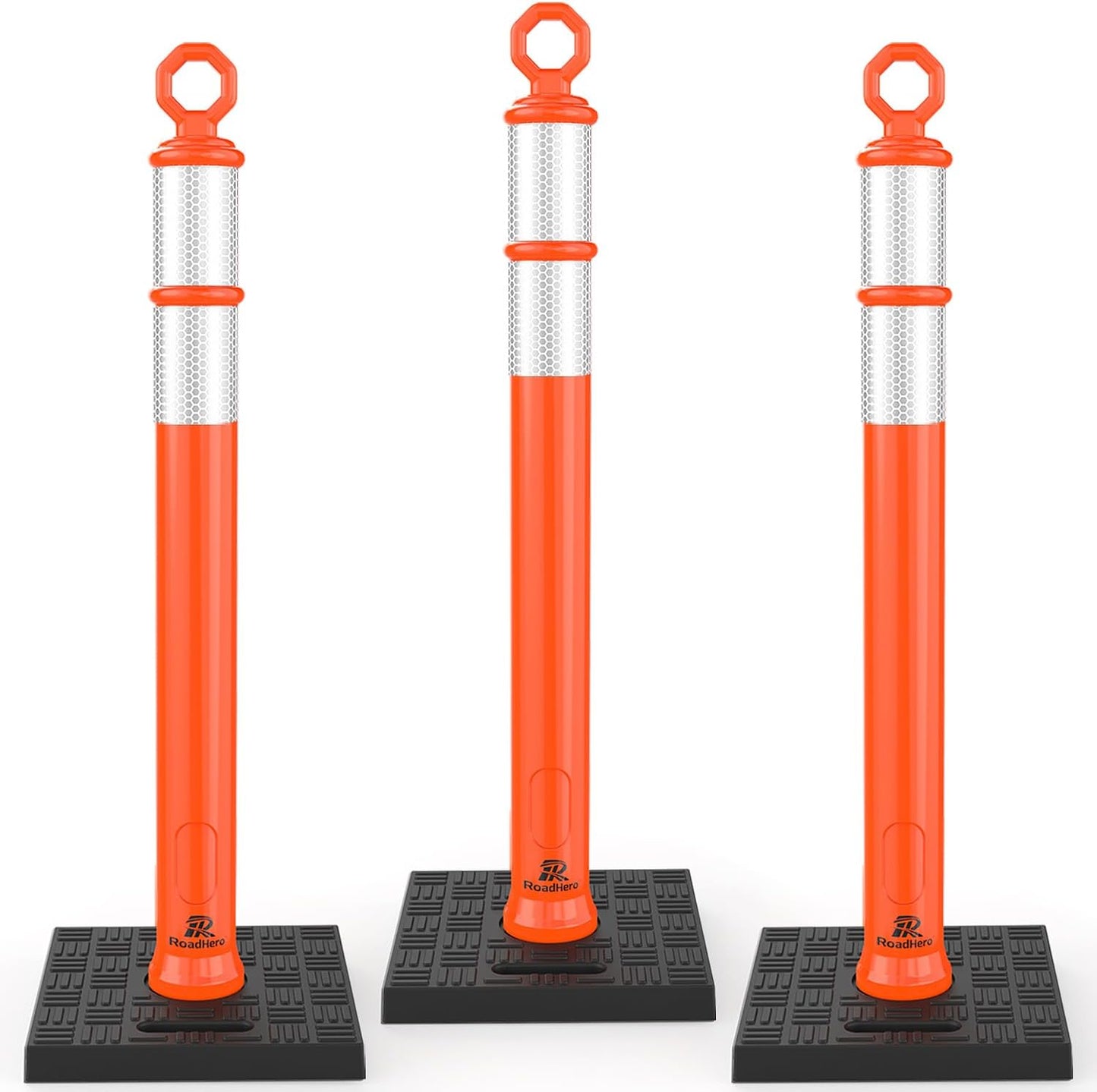 Poste delineador 42pulg naranja con collares reflectantes