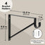 Soportes estantería barra 12.5x1x9.5pulg 4 Pzas metal negro