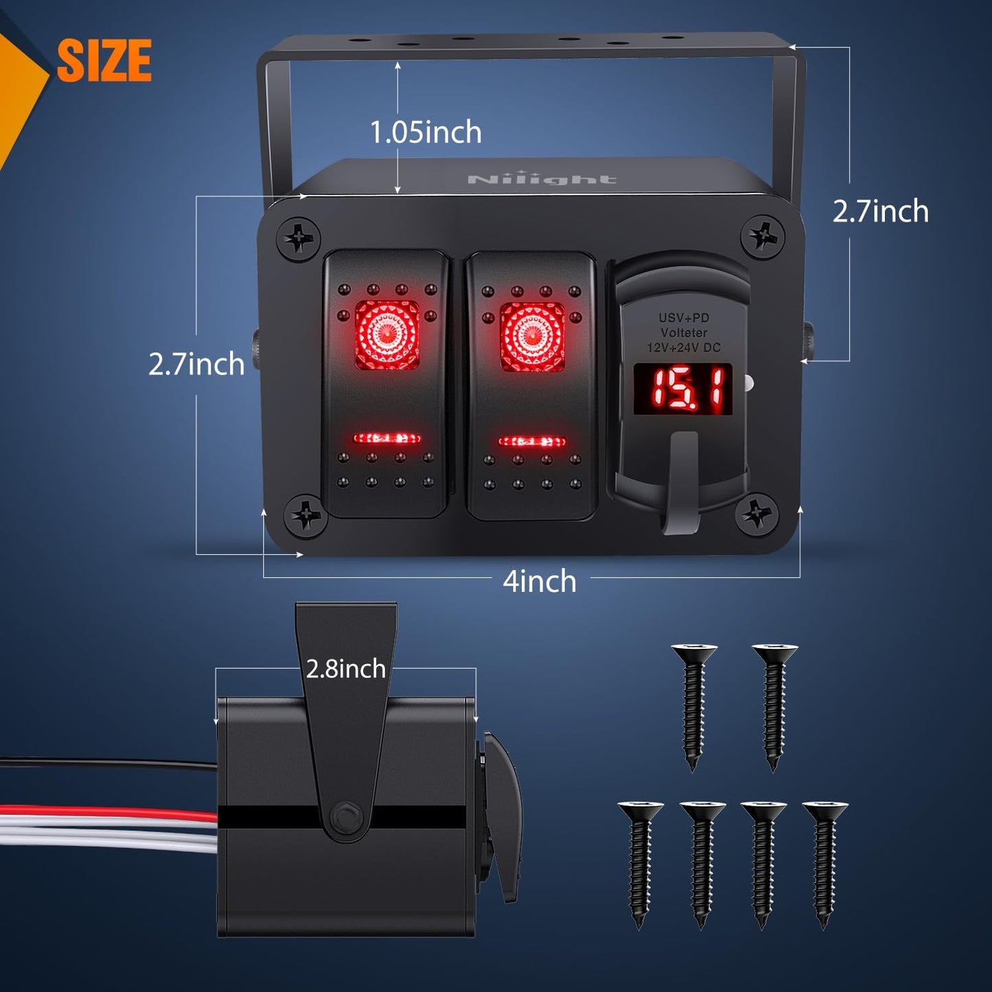 Caja interruptor basculante 12V SPST tipo C con USB QC 3.0