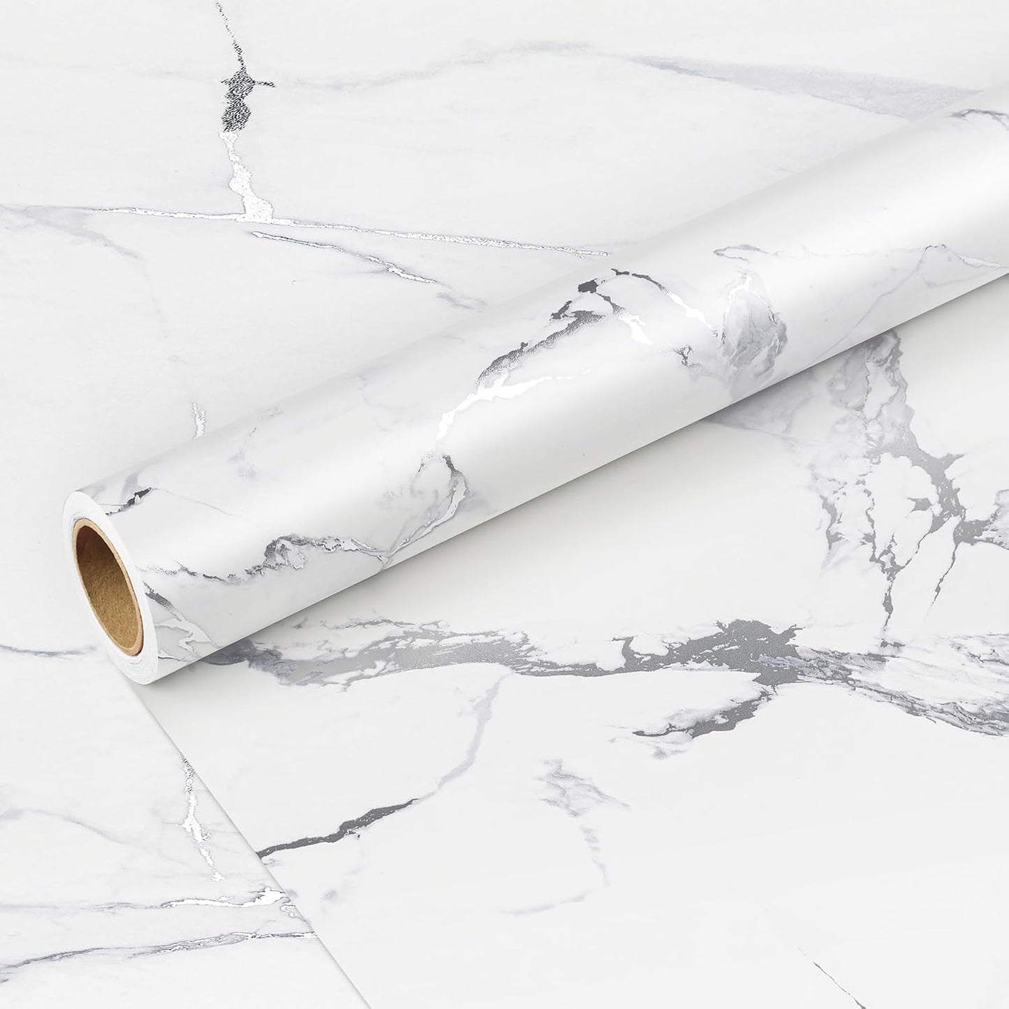 Papel contacto blanco plateado encimera cocina 17.7x200pulg