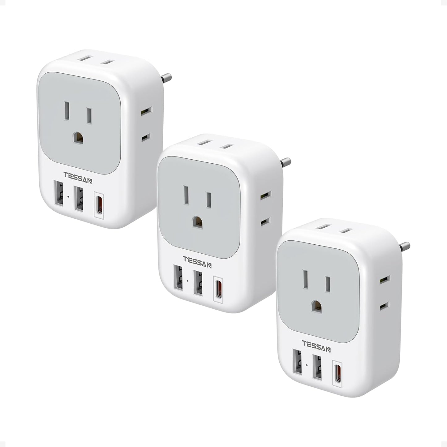 Adaptador enchufe USB C EE.UU. a Europa 4 tomas 3 puertos