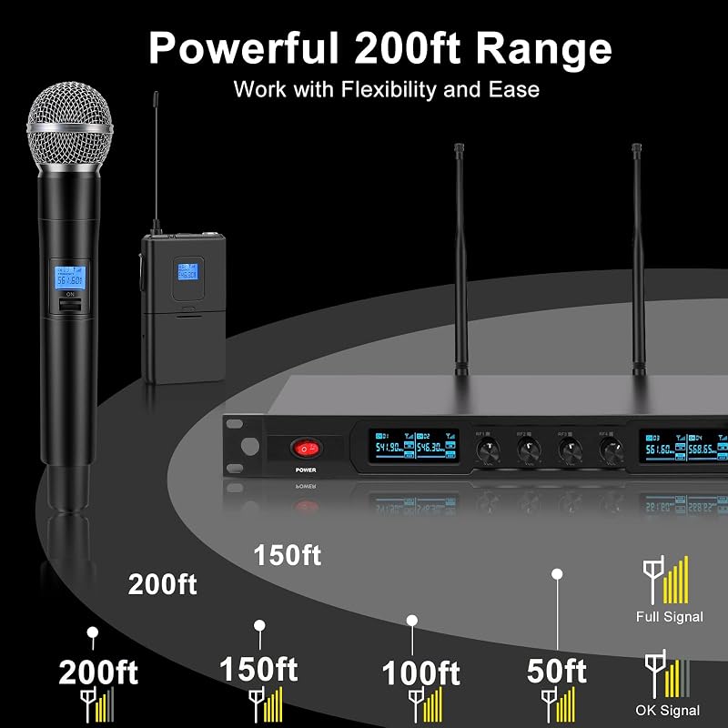Sistema micrófono inalámbrico 4 canales UHF 2 bolsillo