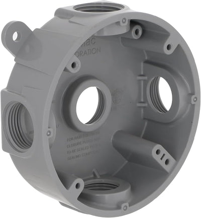 Caja redonda resistente 5 tomas 1/2 o 3/4pulg gris