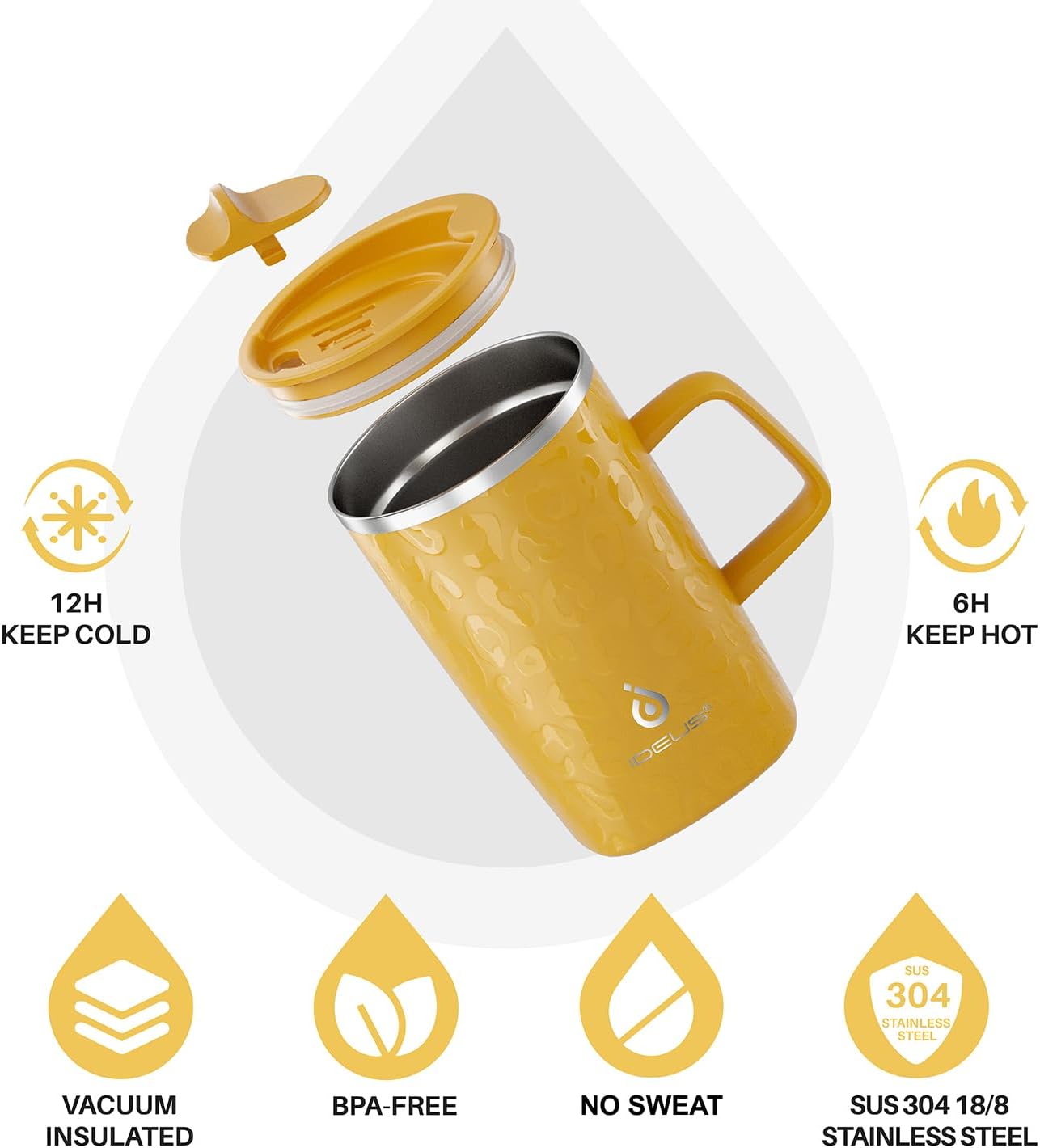 Taza térmica acero inox 16oz doble pared asa tapa deslizante