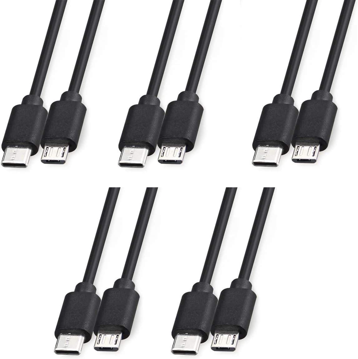 5 Cables USB C a Micro USB 6pulg Negro