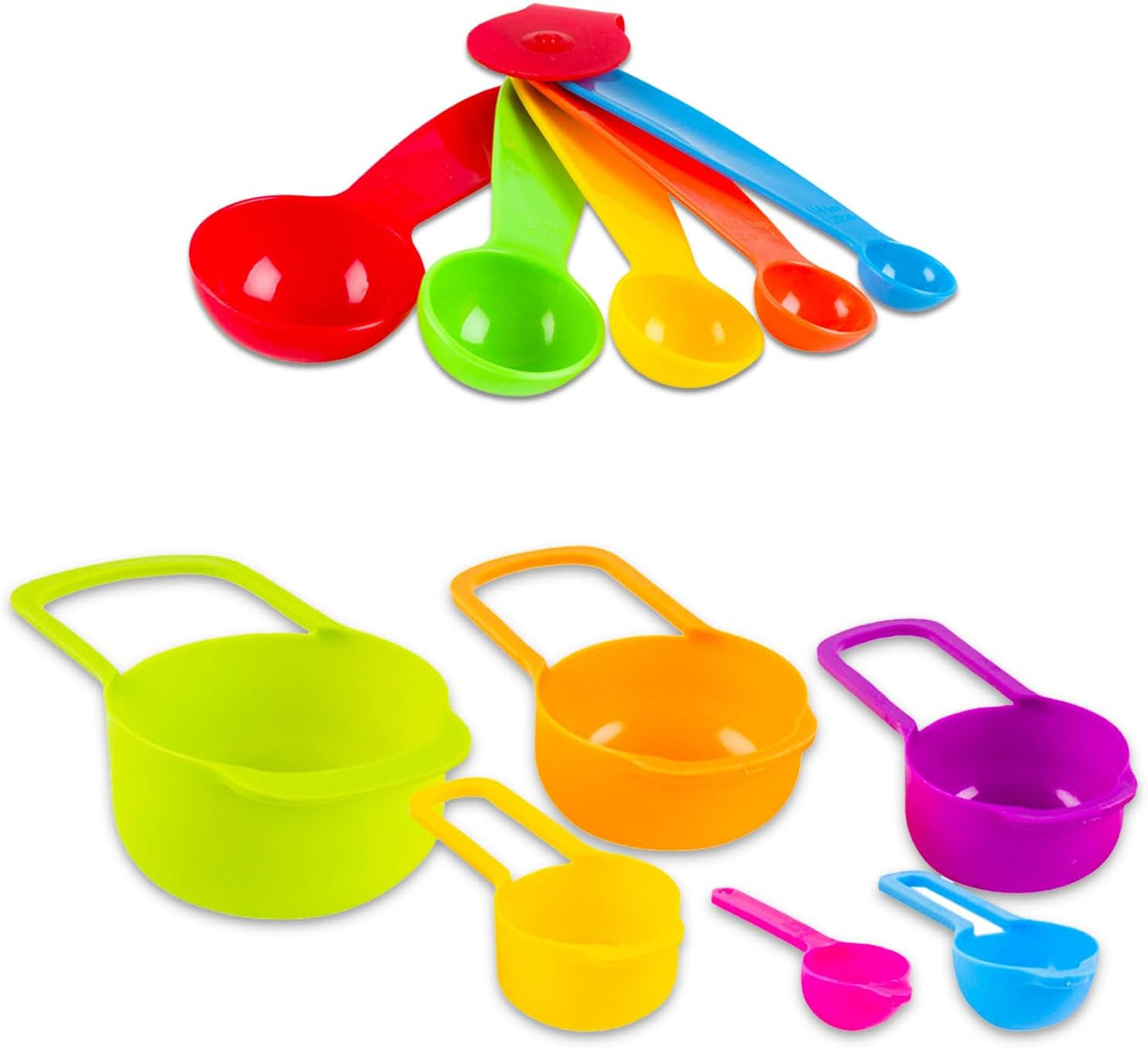 Set 8 Tazas y Cucharas Medidoras Plástico Colores Surtidos