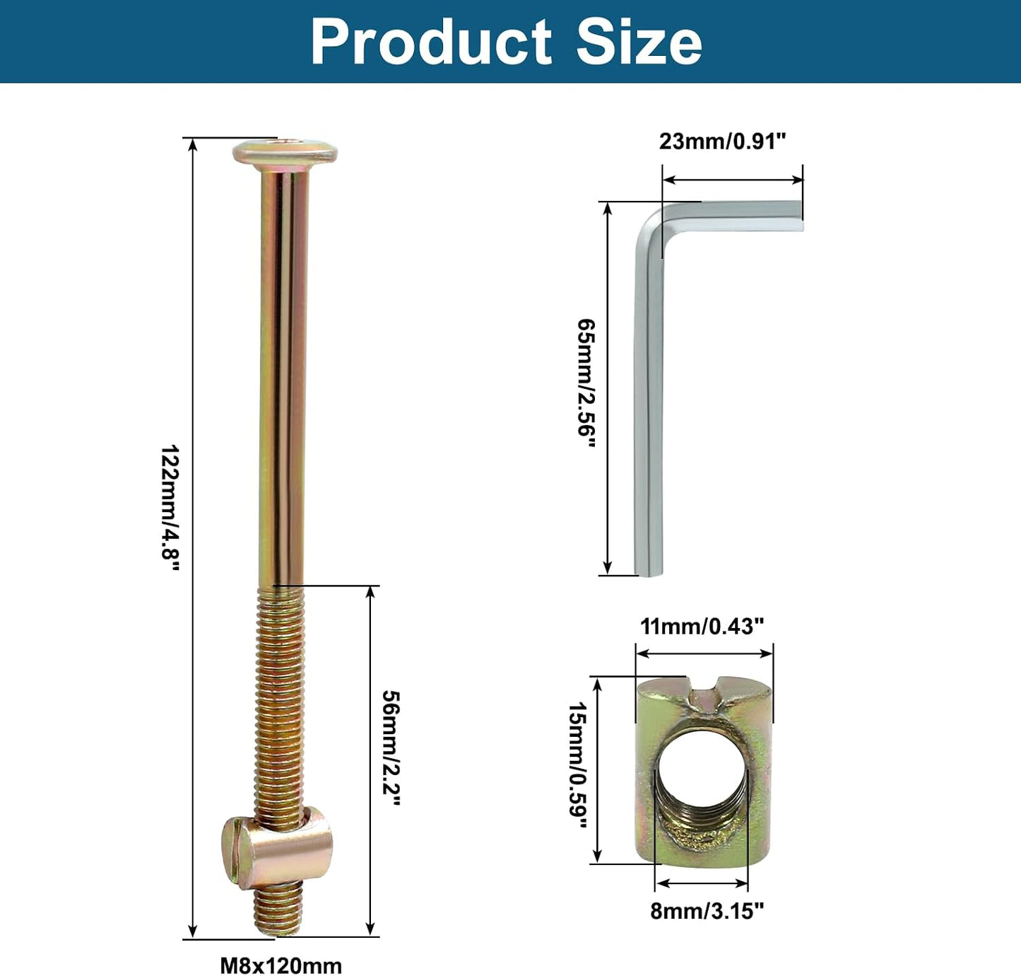 Tornillos M8x120mm para cama litera y cuna con llave