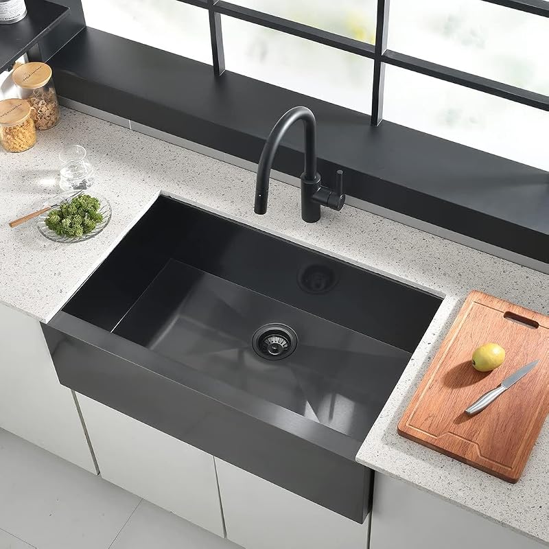 Fregadero cocina acero inox 33x20pulg negro delantal plano