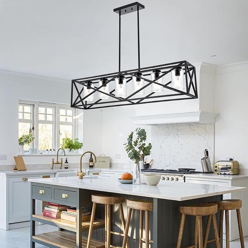 Candelabro 6 luces negro comedor 45" iluminación cocina