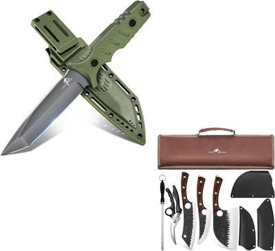 Set Cuchillos Carnicero con Cuchillo Supervivencia Verde