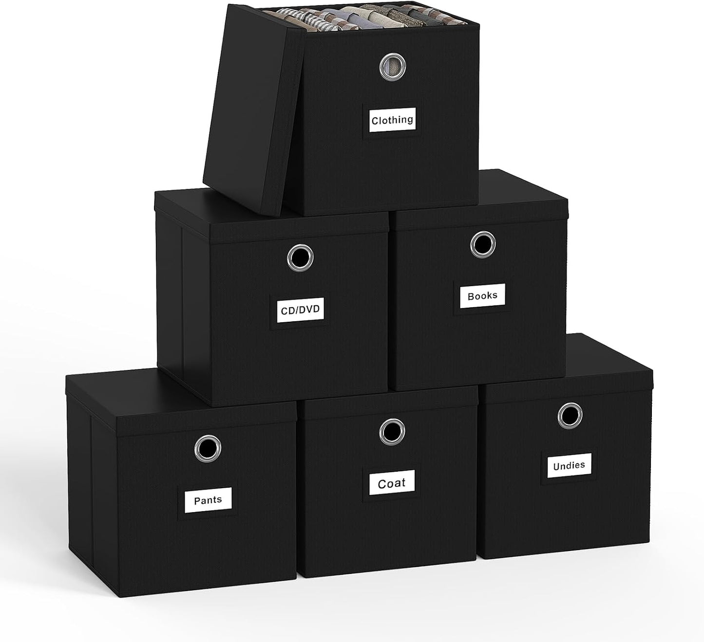 6 Pzas Cubos Almacenamiento Tela Plegables Negro 11x11"