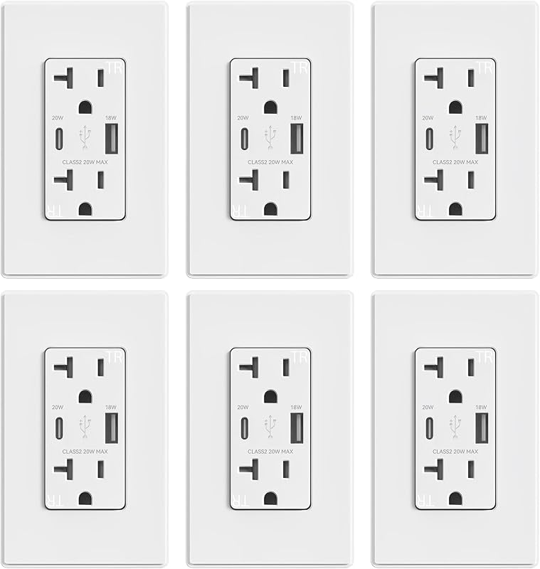 Receptáculo USB C 20W 20A con placa pared cert UL