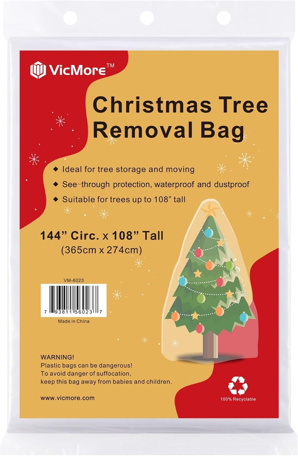 Bolsa plástico transparente 9x6ft para árbol Navidad